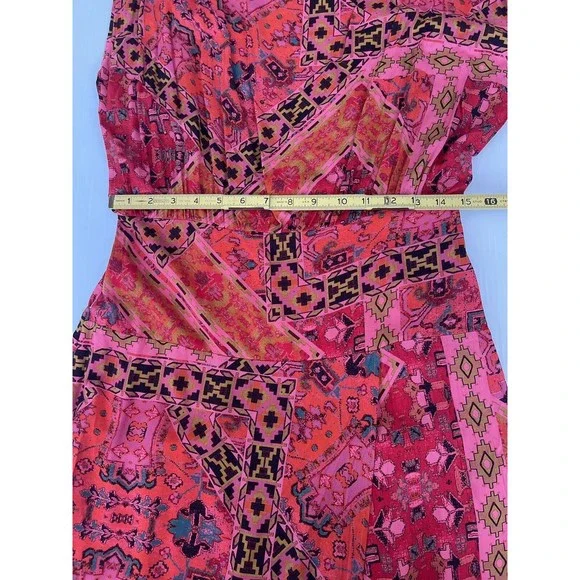 Free People Women Red Multicolor Printed Blakely Tulip Maxi Boho Dress Size M - Picture 6 of 10